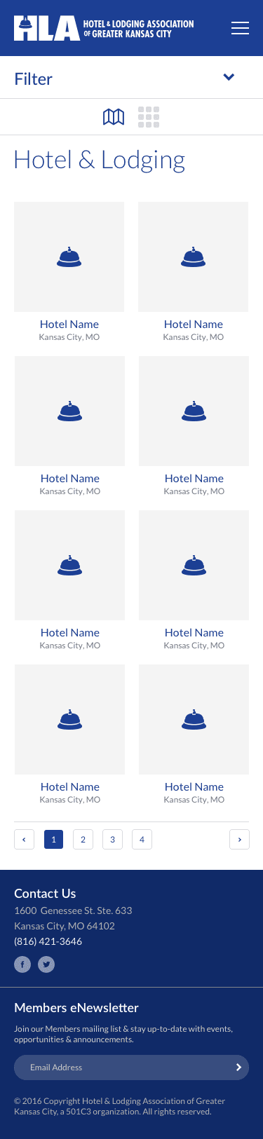 The Hotel & Lodging Association of Greater Kansas - Hotel & Lodging Search, Grid View, Mobile