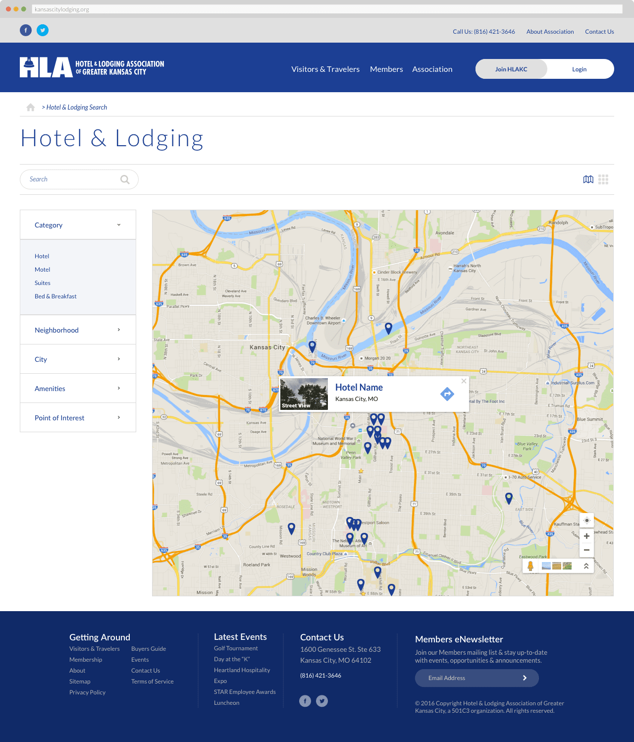 The Hotel & Lodging Association of Greater Kansas - Hotel & Lodging Search, Map View